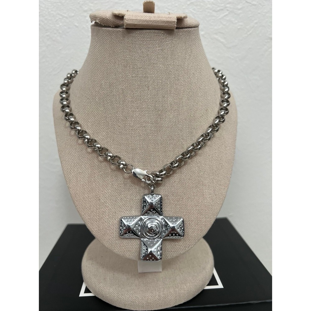 Titanium Steel 18K Gold Plated Retro Cross PlatingPendant Necklace color silver